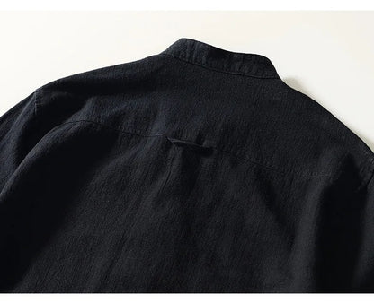 Spring Fall Chinese Style Luxury Good Quality Ramie Shirts For Men Breathable Skin Friendly Long Sleeve Stand Collar Blouse