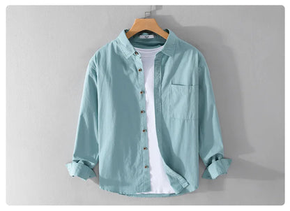 Spring Autumn New Pure Cotton Casual Long Sleeve Shirts for Men Clothing Simple Solid Color Soft Streetwear