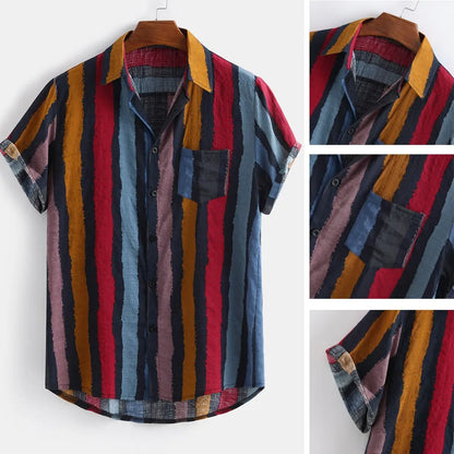 Pocket Hem Short Summer Blouse Shirts For Men 2023 Loose Shirts Lump Sleeve Multi Round Men'S Blouse Hawaiian Summer Clothes
