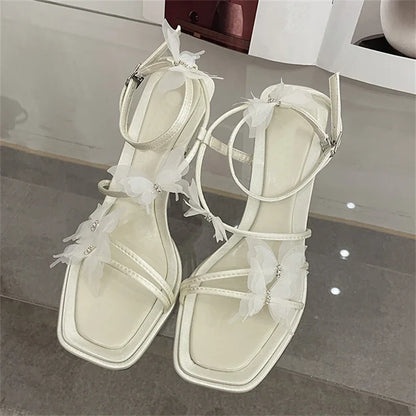 Summer SquareHeels Sandals Butterfly-knot