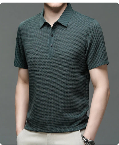 Silk Polo Shirts Breathable Solid Stretch  Golf Wear