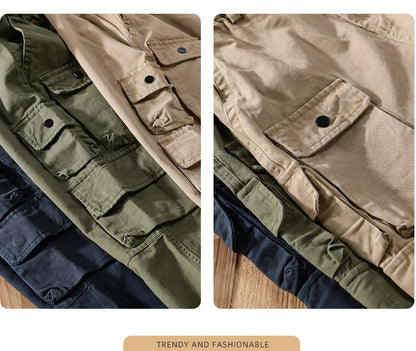Spring and Autumn New 100% Cotton Retro Cargo Pants Men Clothing Loose Streetwear Jogger Pants Men Trousers