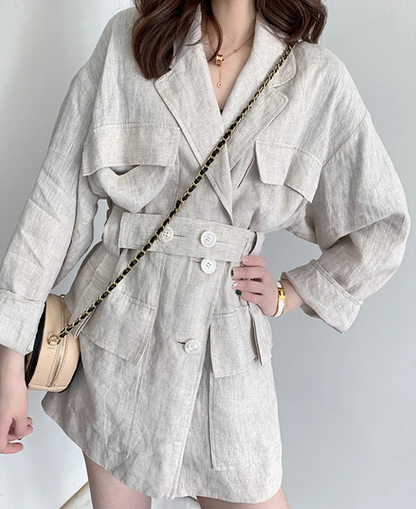 Loose Fit Linen Button Split Joint Big Size Jacket New Lapel Long Sleeve Women Coat Fashion Tide Spring