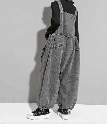 High Waist Black Pocket c Denim Overalls Trousers New Loose Fit Pants Women Fashion Tide Spring Autumn