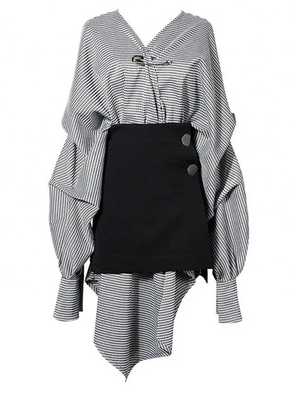 Black Plaid Irregular Stitch Big Size Dress