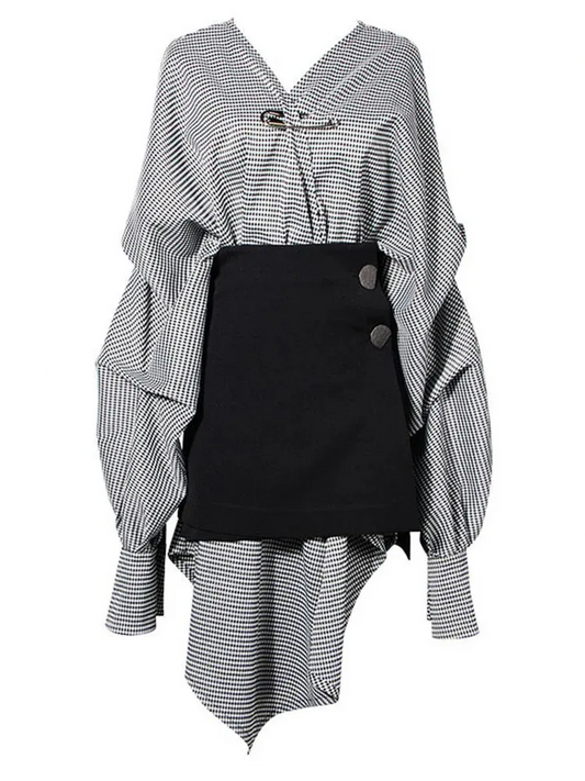 Black Plaid Irregular Stitch Big Size Dress