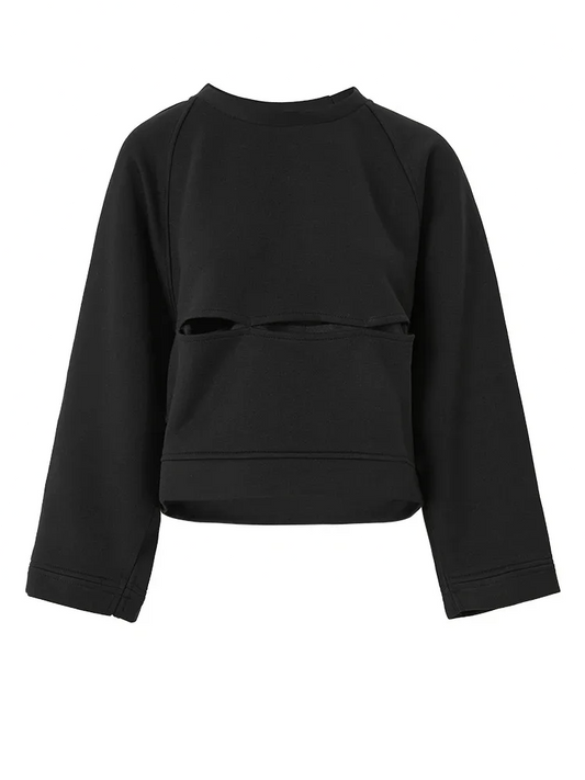 Loose Fit Black Hollow Out Sweatshirt New Round Neck  Women Big Size