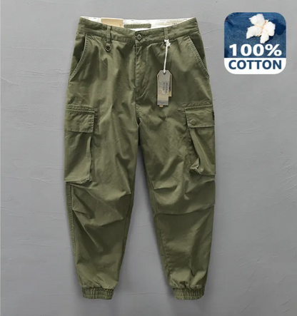 Spring New 100% Cotton Casual Cargo Pants for Men Solid Color Big Pocket Trousers Streetwear Men
