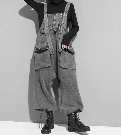High Waist Black Pocket c Denim Overalls Trousers New Loose Fit Pants Women Fashion Tide Spring Autumn