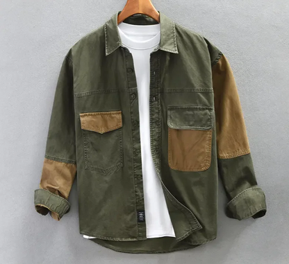 Stitching Three Dimensional Pocket Men Long Sleeved Shirt Spring 2024 New In Man Fashion All Match Pure Cotton