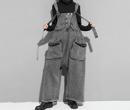 High Waist Black Pocket c Denim Overalls Trousers New Loose Fit Pants Women Fashion Tide Spring Autumn