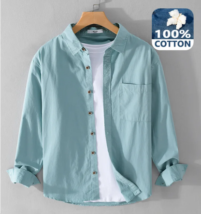 Spring Autumn New Pure Cotton Casual Long Sleeve Shirts for Men Clothing Simple Solid Color Soft Streetwear
