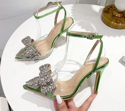 Butterfly-knot Rhinestone Slingbacks Summer Party Prom Thin High Heels Shoes