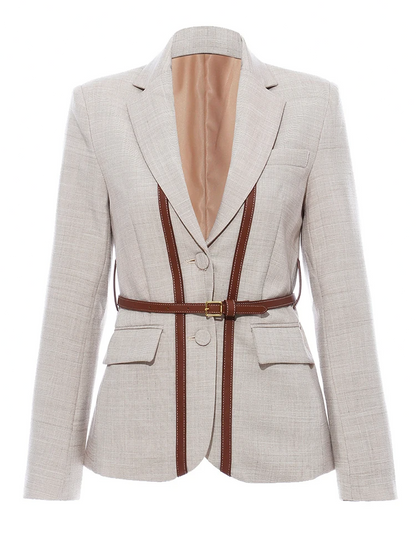 Women Split Pu Leather Brief Short Blazer New Lapel Long Sleeve Loose Fit  Jacket Fashion Tide Spring Autumn 2024 1K458