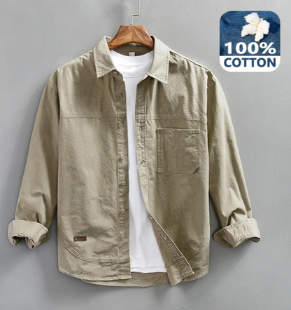 Spring Autumn New Cargo Casual Long Sleeve Shirts for Men Clothing Pure Cotton Solid Color Loose Soft Streetwear