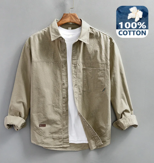 Spring Autumn New Cargo Casual Long Sleeve Shirts for Men Clothing Pure Cotton Solid Color Loose Soft Streetwear