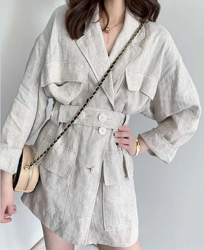 Loose Fit Linen Button Split Joint Big Size Jacket New Lapel Long Sleeve Women Coat Fashion Tide Spring