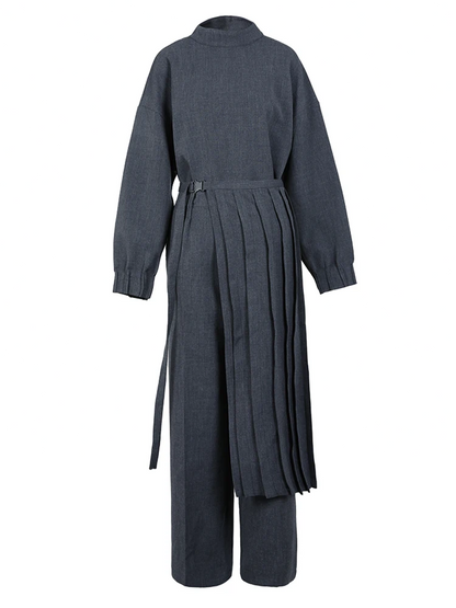Pleated Skirt Sweatshirt Wide Leg Pants Three Piece Suit New Stand Collar Women Fashion Spring Autumn