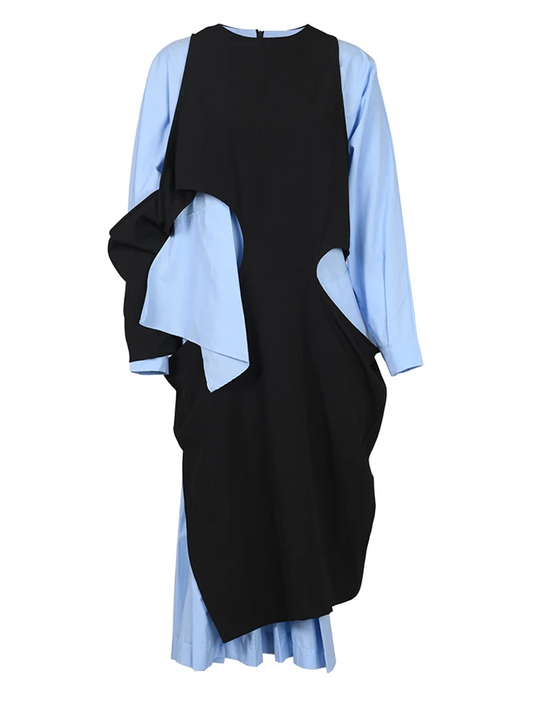 Color-block Big Size Long Dress  Tide Spring Autumn