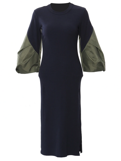 Blue Color-block Elegant Knitting Dress