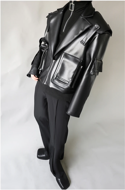 Oversized Short Black 
 Faux Leather Jacket